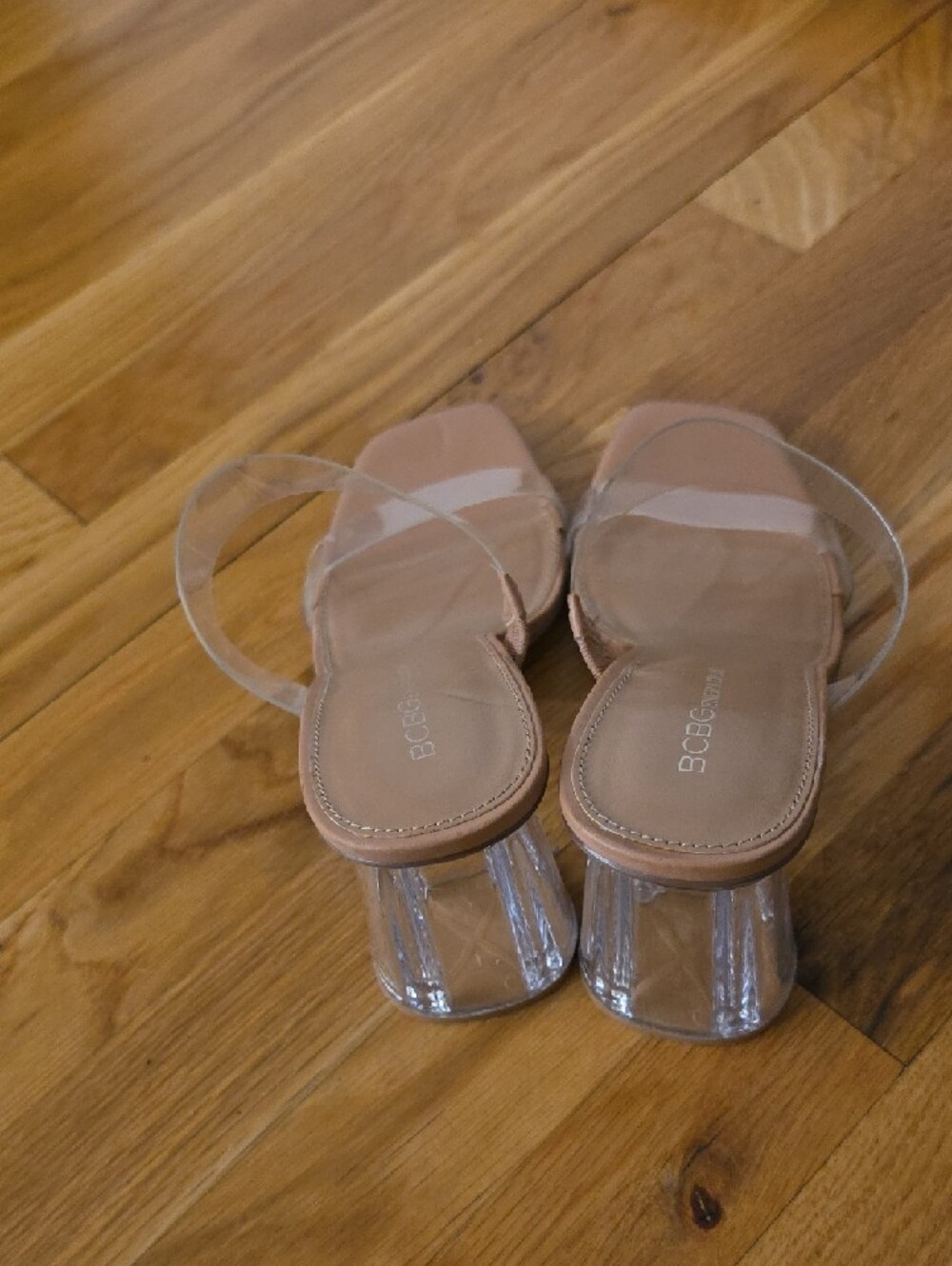 BCBGeneration Clear Strap Slide Sandals in Nude/Tan - Picture 3 of 4